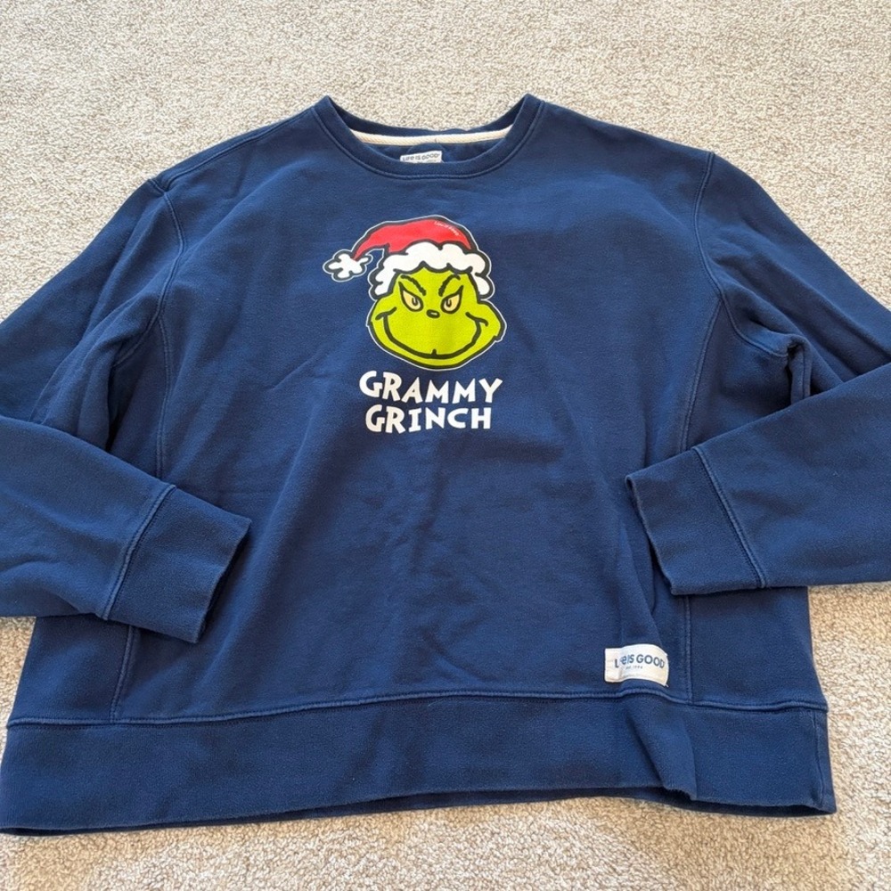 Life is Good Grammy Grinch Sweatshirt Womens XXL Navy Blue Crewneck Christmas